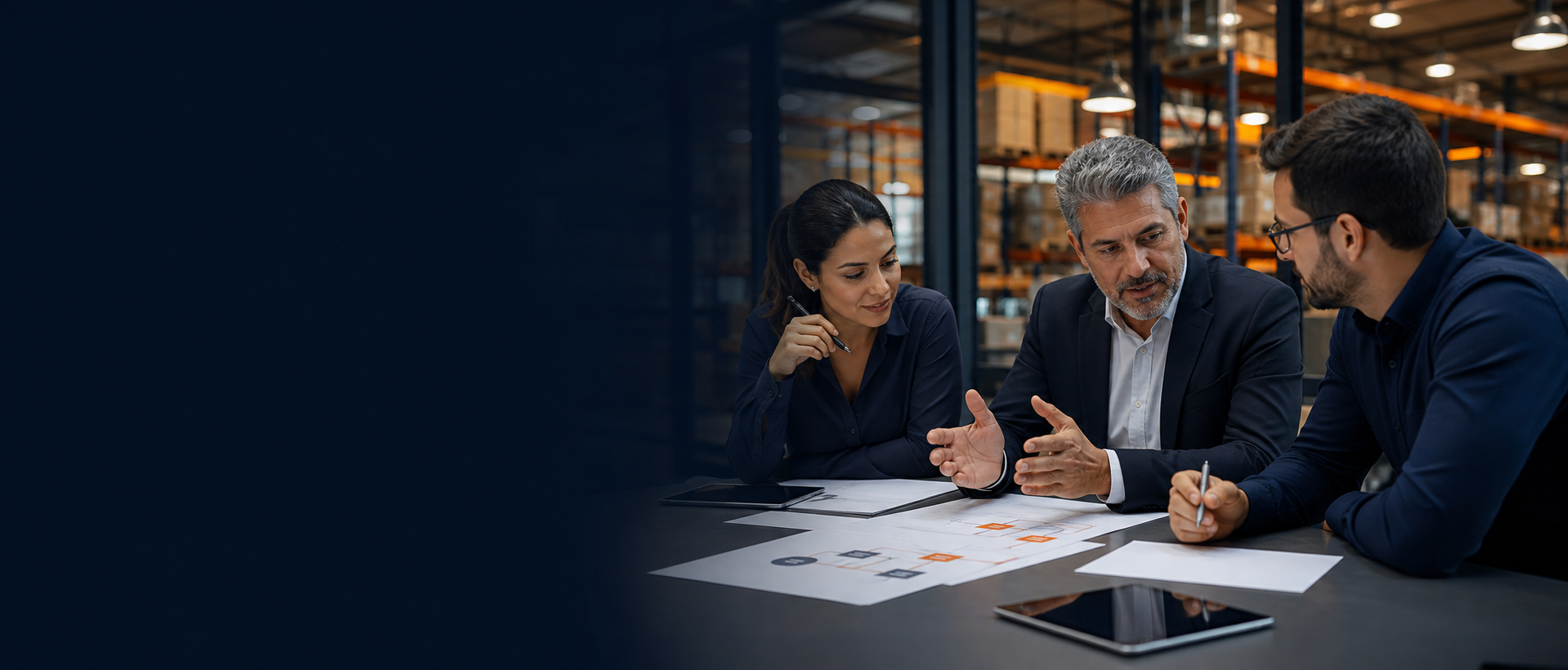 Profissionais conversando sobre processos conectados em uma operação