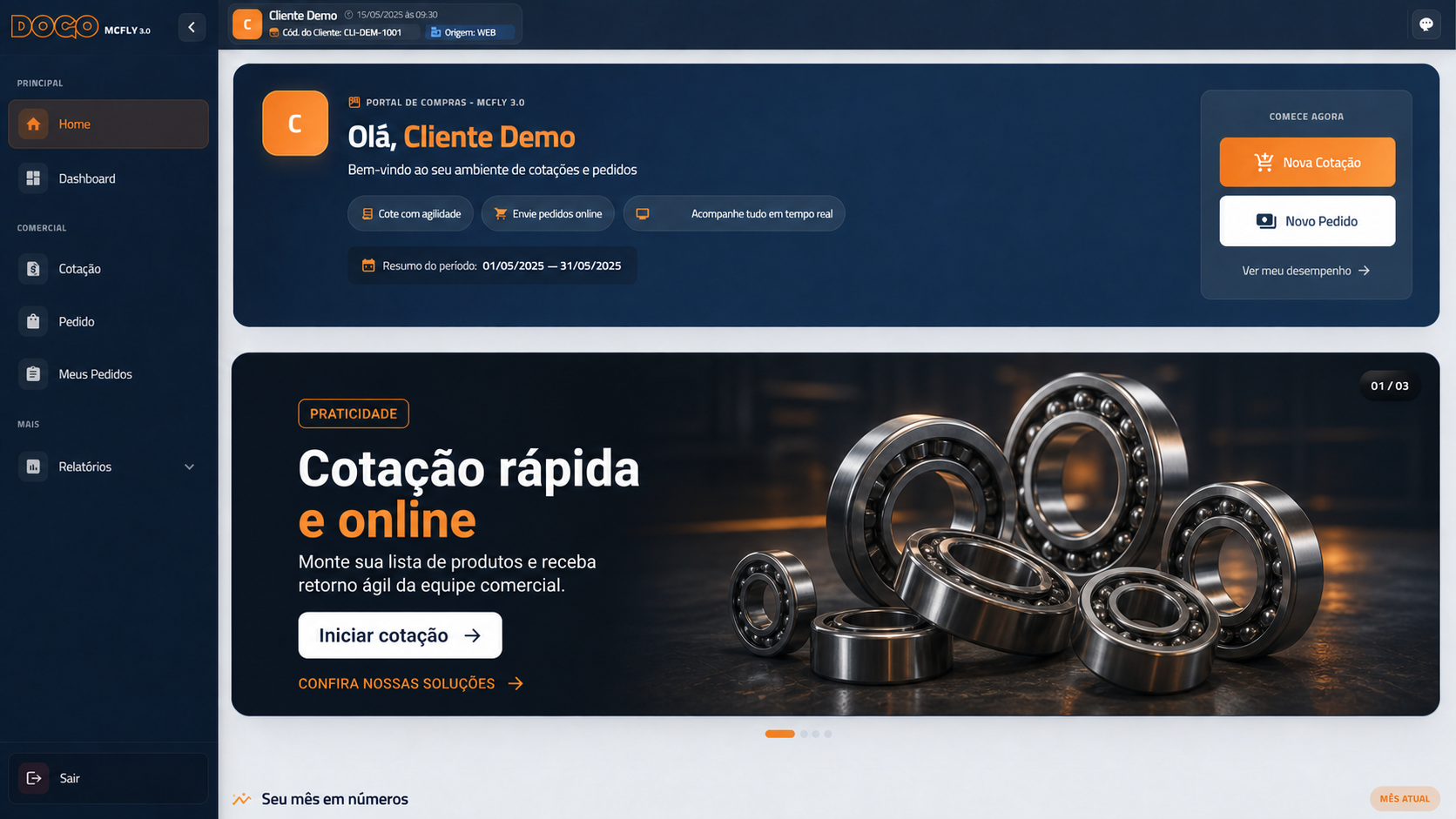 Tela demonstrativa inicial do portal MCFly